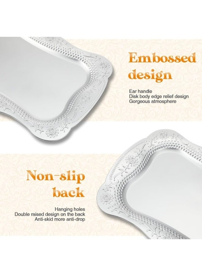 Arabest 10 Pcs Plastic Serving Trays 13" x 9" Rectangle Platters for Dessert Display Tray for Decoration Embossed Serving Platter Dish for Parties, Weddings, Engagements, Birthdays (Silver) - Image 3